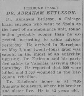 Report of how Ettleson arrived in Barcelona and got caught up in an anarchist uprising, but escaped safely to Valencia