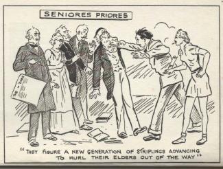 Cartoon: young people pushing their elders aside